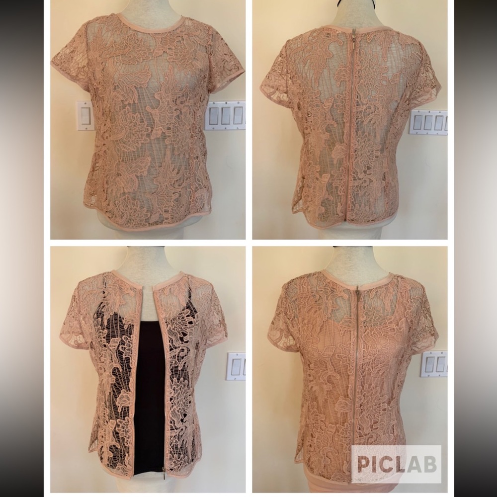 REBECCA TAYLOR Women's Nude Pink Lace Top Shirt Blouse Cardigan Size 8